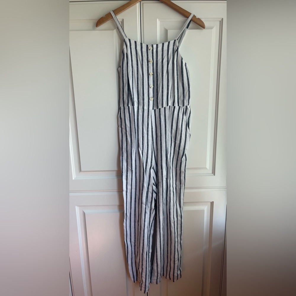 Blue/White Stripped Button Down Striped Jumpsuit